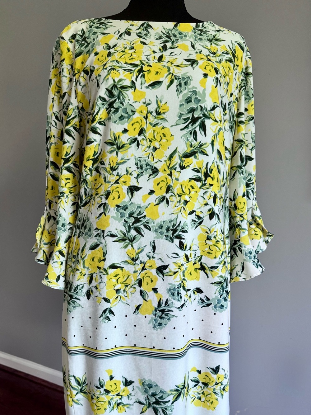 Karl Lagerfeld White Shift Dress with Yellow Floral Print